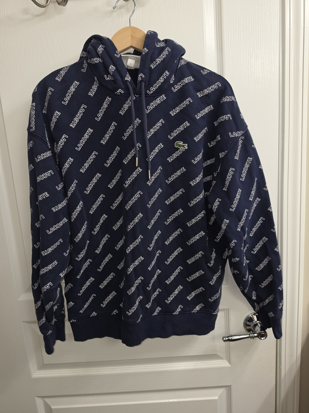 Lacoste Men's Navy All-Over Logo Hoodie Sweatshirt